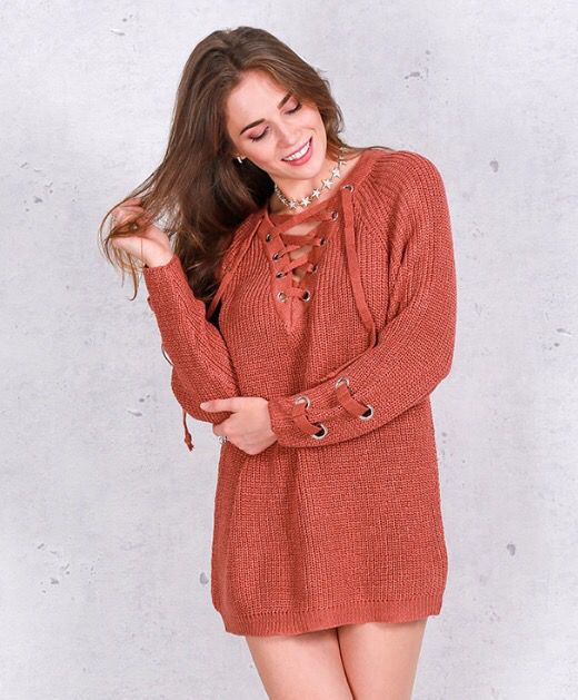 Lace up knitted sweater tunic style