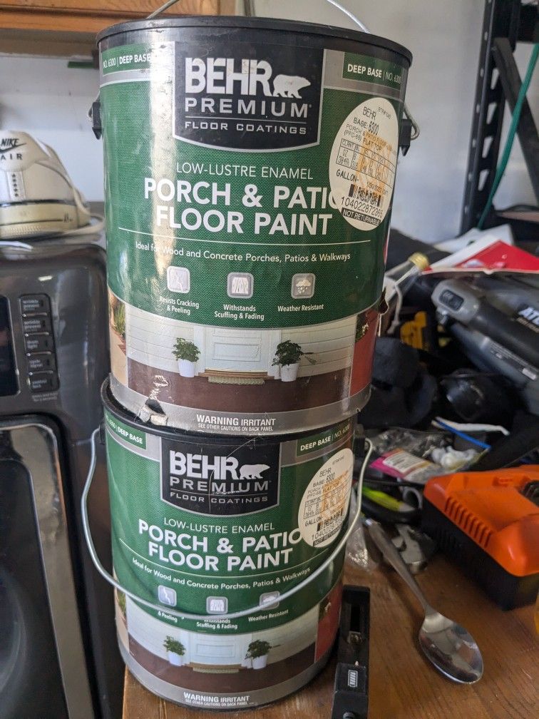 BEHR Porch & Patio Floor Paint.. both for $50 grey color as seen in the picture.