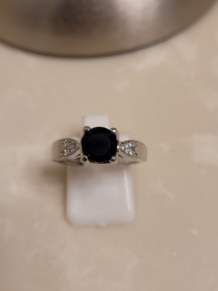 Silver CZ and Onyx Ring Size 7