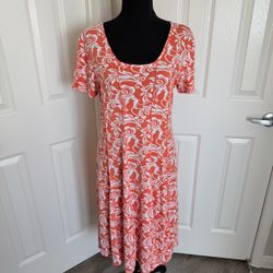 Sami & Jo Orange & White Raised Swirl Leaf Patterned Midi Swing Dress Size Large