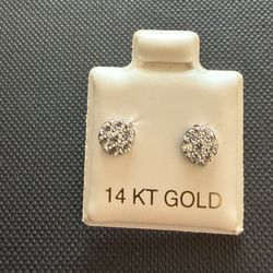 Brand New 14K Solid Gold CZ Flower Cluster Stud Earrings 