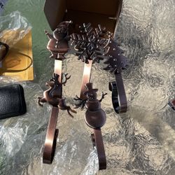 Antique Copper Stocking Holders With Cute Toppers (5)
