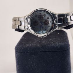 Geneva Men's Silver Tone Faux Chronograph Quartz Watch Blue Dial Link Bracelet