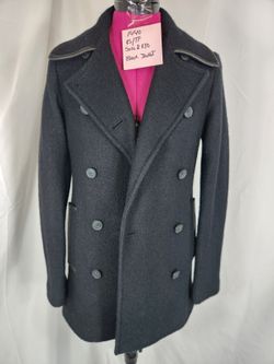 Soia & Kyo Black Wool Blend Double Breasted Leather Trim Peacoat Jacket NWOT XS [COPY]