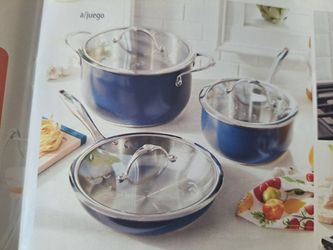 JUEGO DE CALDERO DE 6 QT Y OLLA DE 3 QT Y SARTEN DE $10"  AZUL PRINCESS HOUSE ⚘️ 🌷