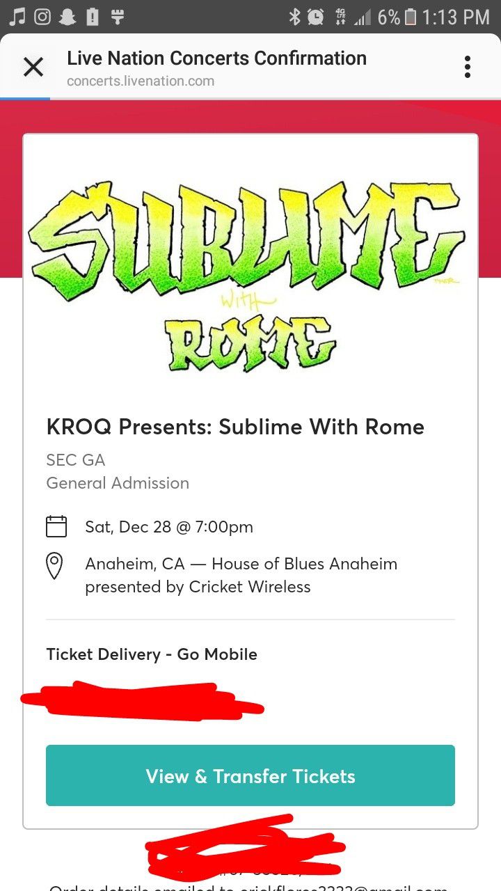 SUBLIME @ HOUSE OF BLUES!!! $100 FOR BOTH!!