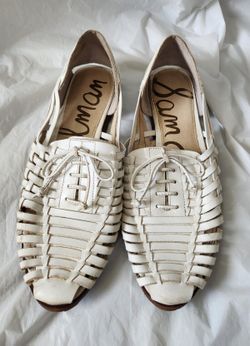Sam Edelman White Leather Woven Fisherman Flats Size 8.5