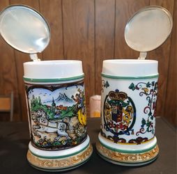 (2) Vintage Original BMF BIERSEIDEL 6" Opaline (Milk) Glass German Beer Steins
$12/ BOTH