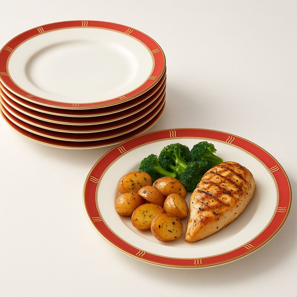 H&C Bohemia 1930s Coronado Porcelain Red Gold Dinner Plates Set of 10, 10”