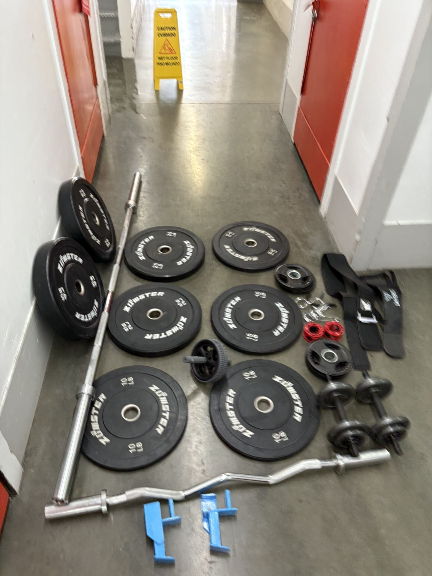 Weight Lifting Set: Bench press/Squat Rack (Adjustable) W/ Weights & Accessories