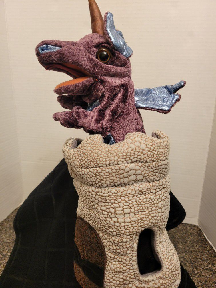 FOLKMANIS Purple Dragon Medieval Hand Puppet Castle Turret Plush Play Toy 2015