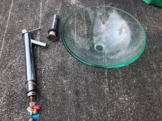 Glass bowl sink with faucet