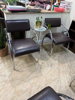 Dark Brown Leather Chrome Salon Waiting Chairs – each one 30$