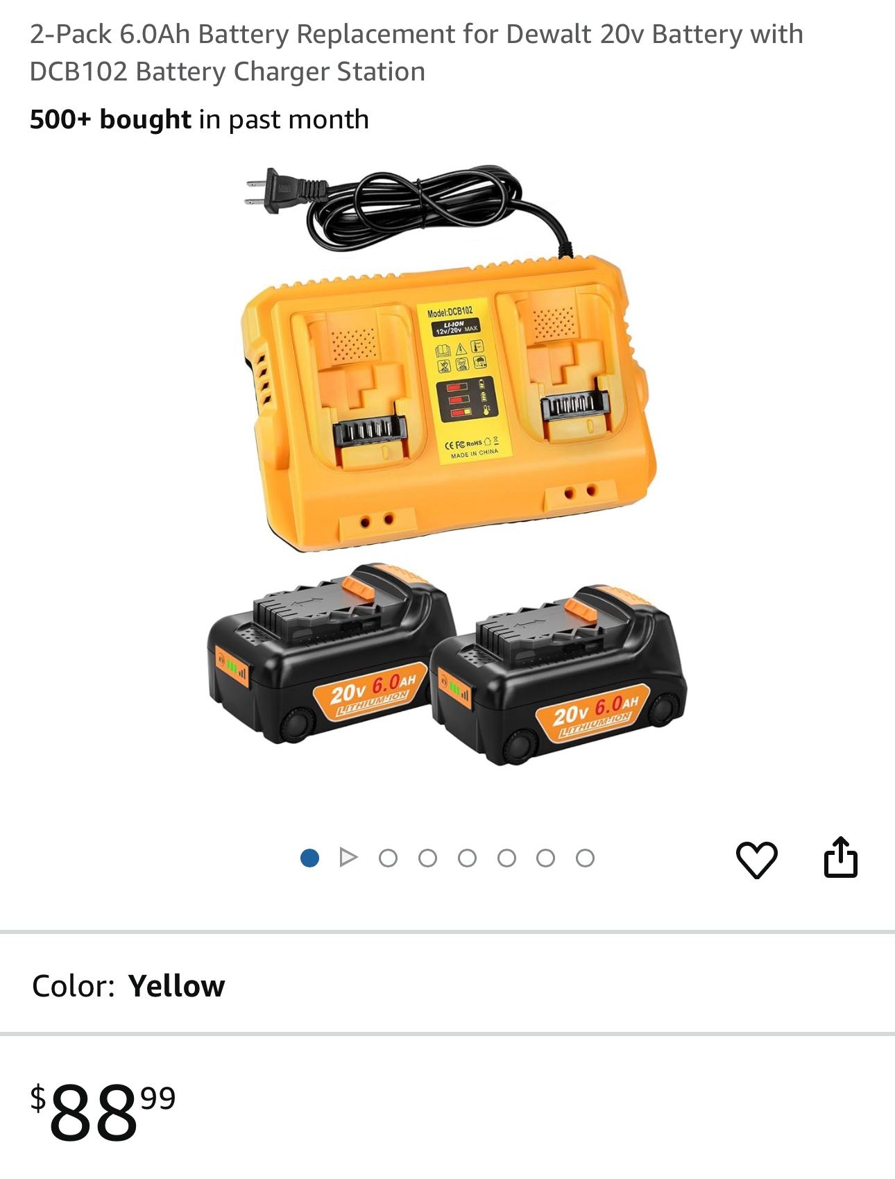 2-Pack 6.0Ah Battery Replacement for Dewalt 20v Battery with DCB102 Battery Charger Station