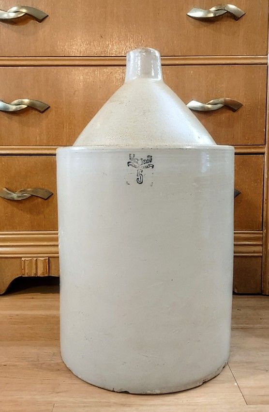 Vintage Whiskey Jug Crock 5 Gallon 20" X 11" USA Eagle Beige Ceramic Pottery