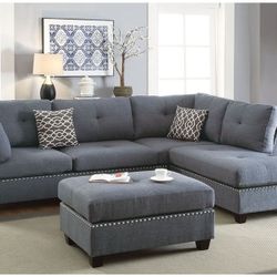 3 PC- SECSIONAL SOFA  BLUE GREY NEW IN BOX ☎️ 1714586,2564  REVERSIBLE L/ R CHAISE 