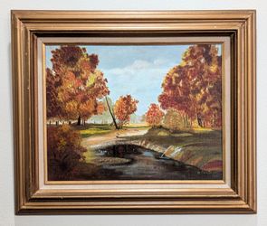 Henryk Pawinski Autumn Landscape Original Oil Painting Signed 1980 Framed Polish