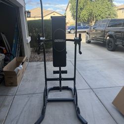 OneTwoFit Multi-Function Power Tower with Sit Up Bench,Adjustable Height Pull Up Tower Heavy Duty Dip Station Fitness Equipment for Home Gym Supports 