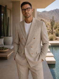 Vintage French Men’s 40S Beige Silk Blend Double-Breasted Suit