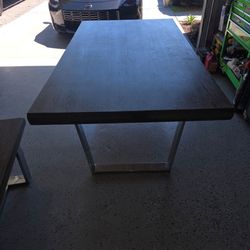 Dark Wood Dining Table with Chrome Base