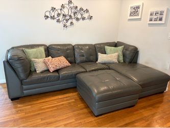 Abbyson Leather Sectional Sofa with Ottoman