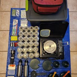 1 Hercules brand Butane Outdoor Camp Stove in a Case, 24 New Sterno Brand Butane Fuel Cartridges, Stanley Adventure Series The All-in-One Two-Bowl 