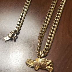 10k chain and bracelet with 14k tow truck pendant 