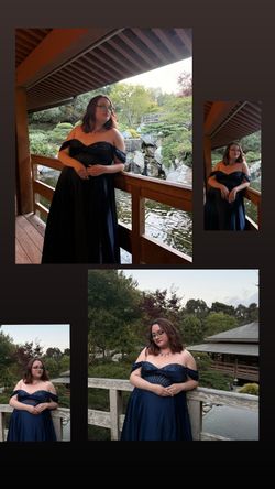 Navy Blue Off-the-Shoulder Prom Dress Size 18 + Petticoat