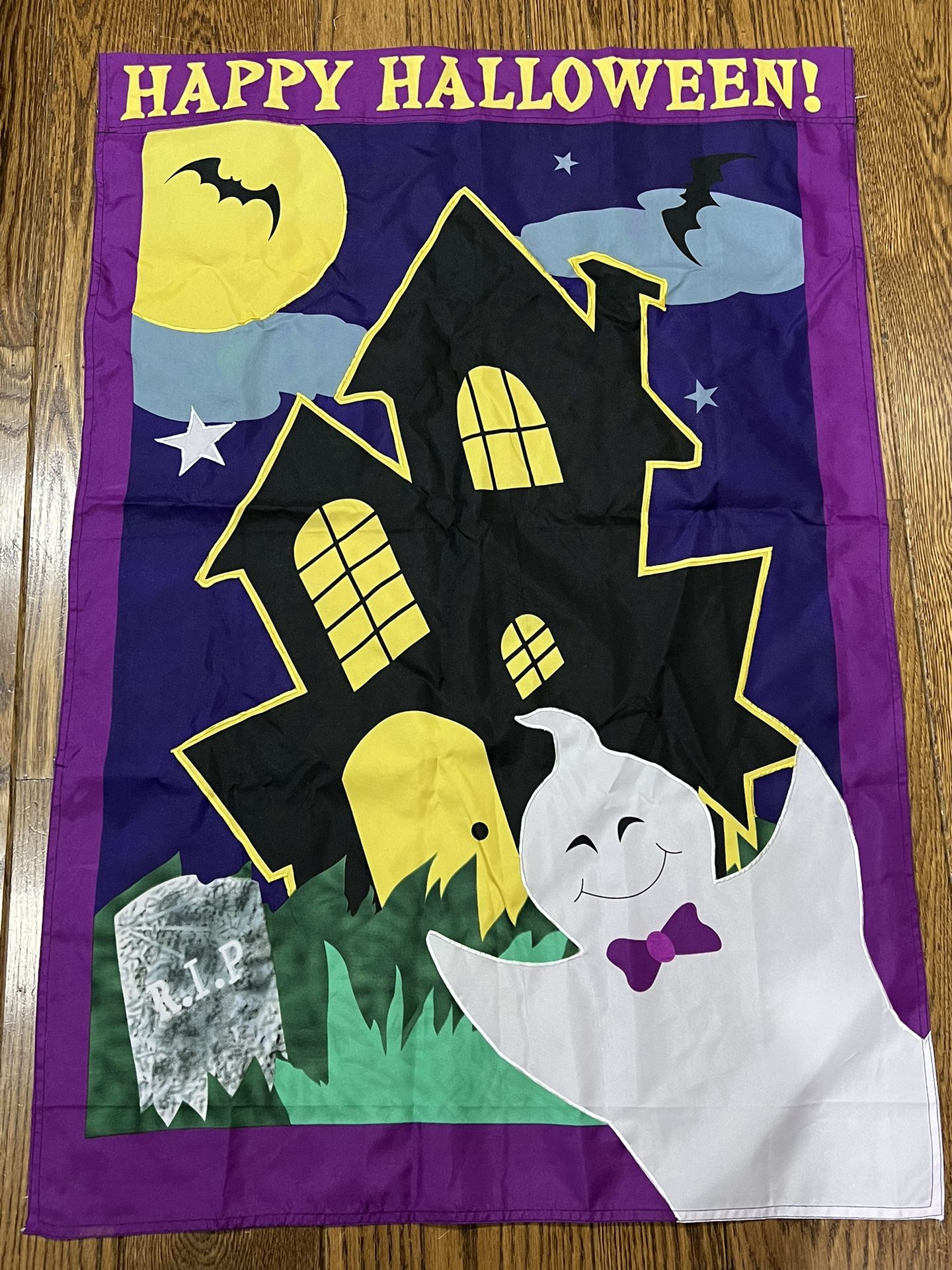 Vintage Halloween Flag - Friendly Ghost And Bats 