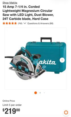 15 Amp 7-1/4 in. Corded Lightweight Magnesium Circular Saw with LED Light, Dust Blower, 24T Carbide blade, Hard Case