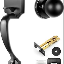 Front Door Handleset, Entry Door Handle Set with Cove Knob for Right and Left Handed Sided Doors, Interior and Exterior Entrance Passage Lock, Lower H
