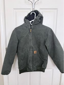 Sz 10-12 Youth Carhartt Distressed Canvas Hooded Active Jacket
