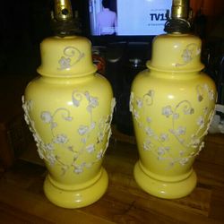 2 Vintage Lamps With Hand Made White Trim
