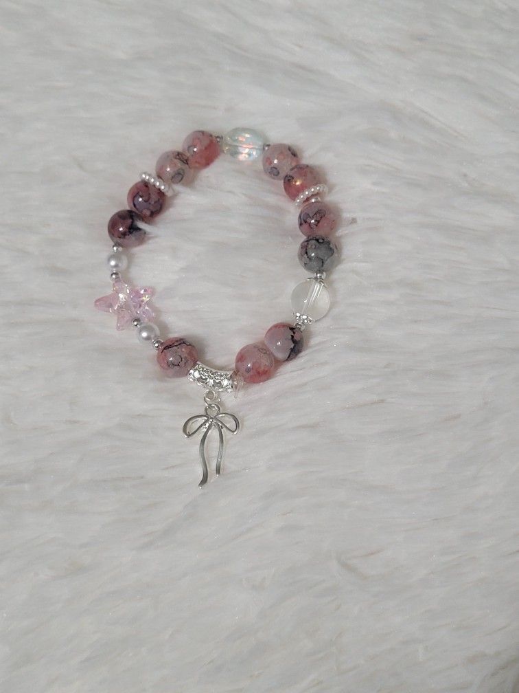 Glass Beaded Stretch Bracelet With Charm, NWOT 