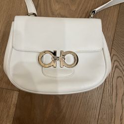Ferrrago Trapezio Purse Used White Clean 