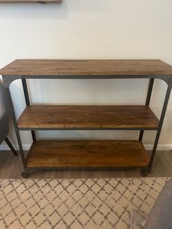 Industrial Wood and Metal Console Table with Shelves
