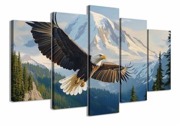 Large Eagle Canvas Wall Art 5 Piece Living Room Wall Decor Flying Bald Eagles Painting Bird Pictures Wildlife Artwork Framed Prints for Home Decor (8"