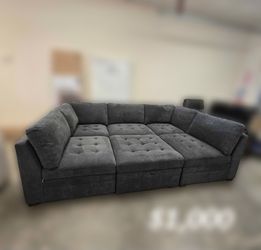 Thomasville Tisdale Modular Sectional 6-piece Dark Gray with Storage Ottoman