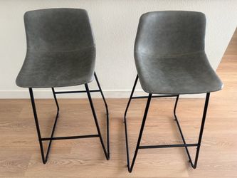 Set of 2 Gray Bar-Height Stools