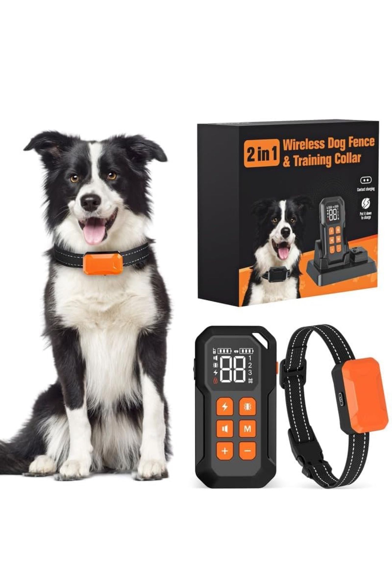 Wireless Dog Fence,Wireless Dog Fence System,Electric Dog Fence,Dog Shock Collar for Large Medium,985 FT Dog Training Collar with Remote,Waterproof,Re