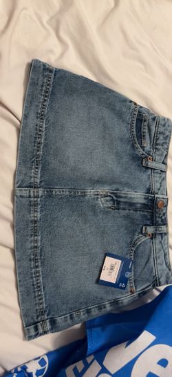 light blue denim miniskirt