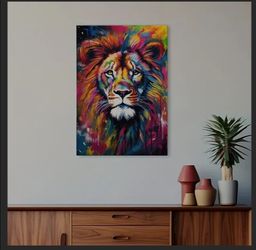 Colorful Lion Canvas Wall Art Framed, Majestic Multicolored Lion Canvas Artwork Animal Pictures Wall Decor for Living Room Children Home Office Decora