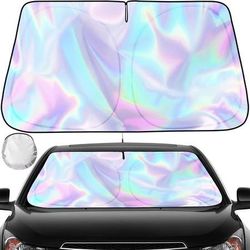 new Iridescent Sun Shade for Car Windshield, Foldable Universal Car Windshield Upgrade Sunshade Enhanced UV Rays Reflective Sun Visor Shade Keeps Vehi