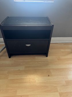 Black Nightstand with Drawer and Open Shelf