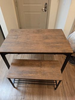 Rustic Wood and Metal Dining Table with Bench