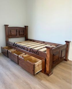 Twin Solid Wood Bed Frame With 3 Drawers $480