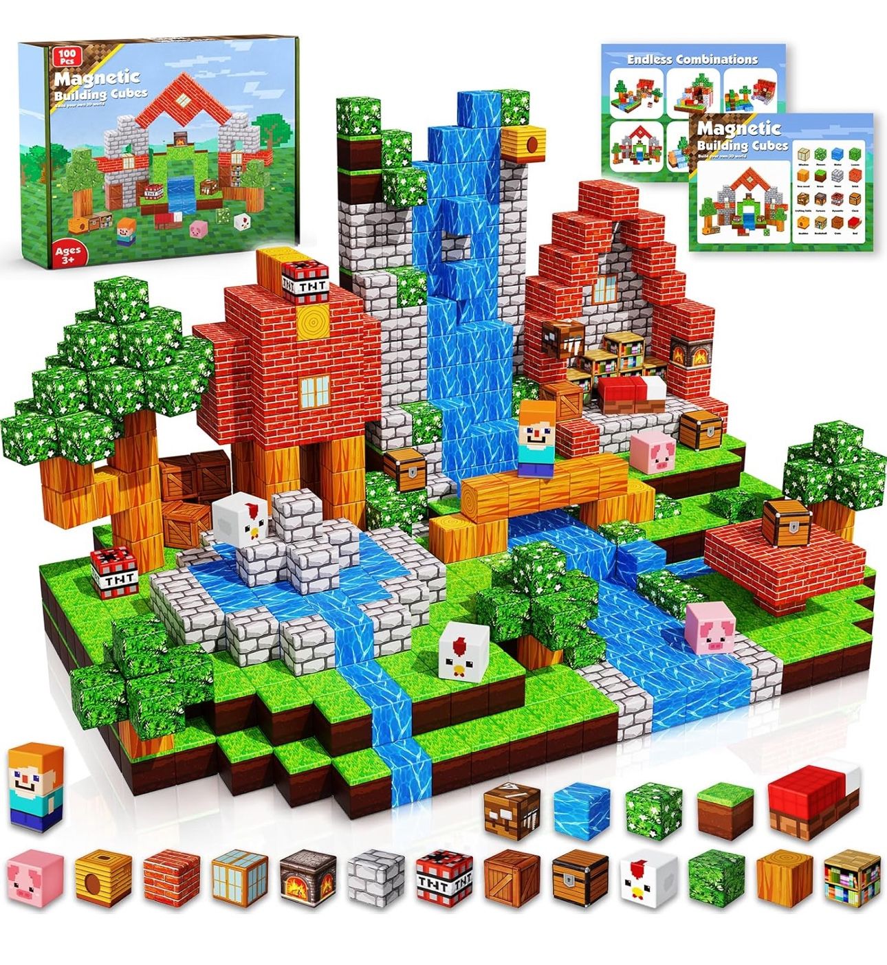 Magnetic Blocks |100PCS Magnetic Building Cube Game, Constructions Toys for Boys & Girls Age 3-4, 5 6 7 8 9 10, STEM Montessori Stacking Toy, Sensory 