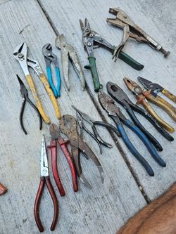 15 Pc Mixed Pliers Tool Lot Locking Slip Joint Lineman Needle Nose Tin Snips Cut