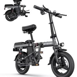 ENGWE T14 Folding Electric Bikes for Adults Teens 350W 19.2MPH 14'' Fat Tire Mini Ebike Urban City Commuter Bicycles 48V10AH 7 Shock Absorptions Comfo