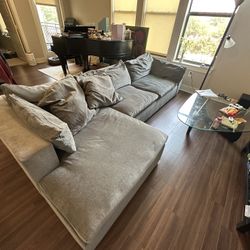 West Elm Harmony Modular with Left Arm Chaise - Down, Distressed Velvet, Graphite